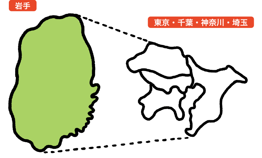 「岩手」と「東京・千葉・神奈川・埼玉」の比較